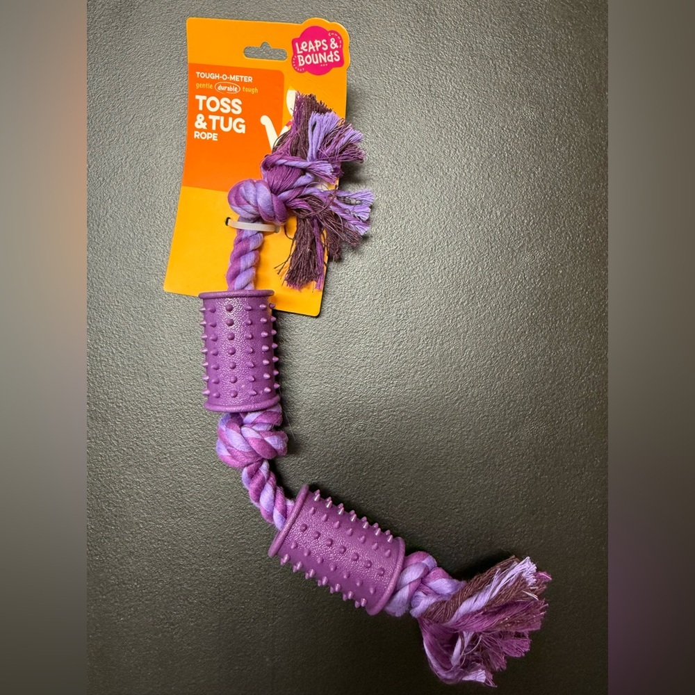 Leaps & Bounds NWT Toss & Tug Durable Rope with Rubber Grips Dog Toy